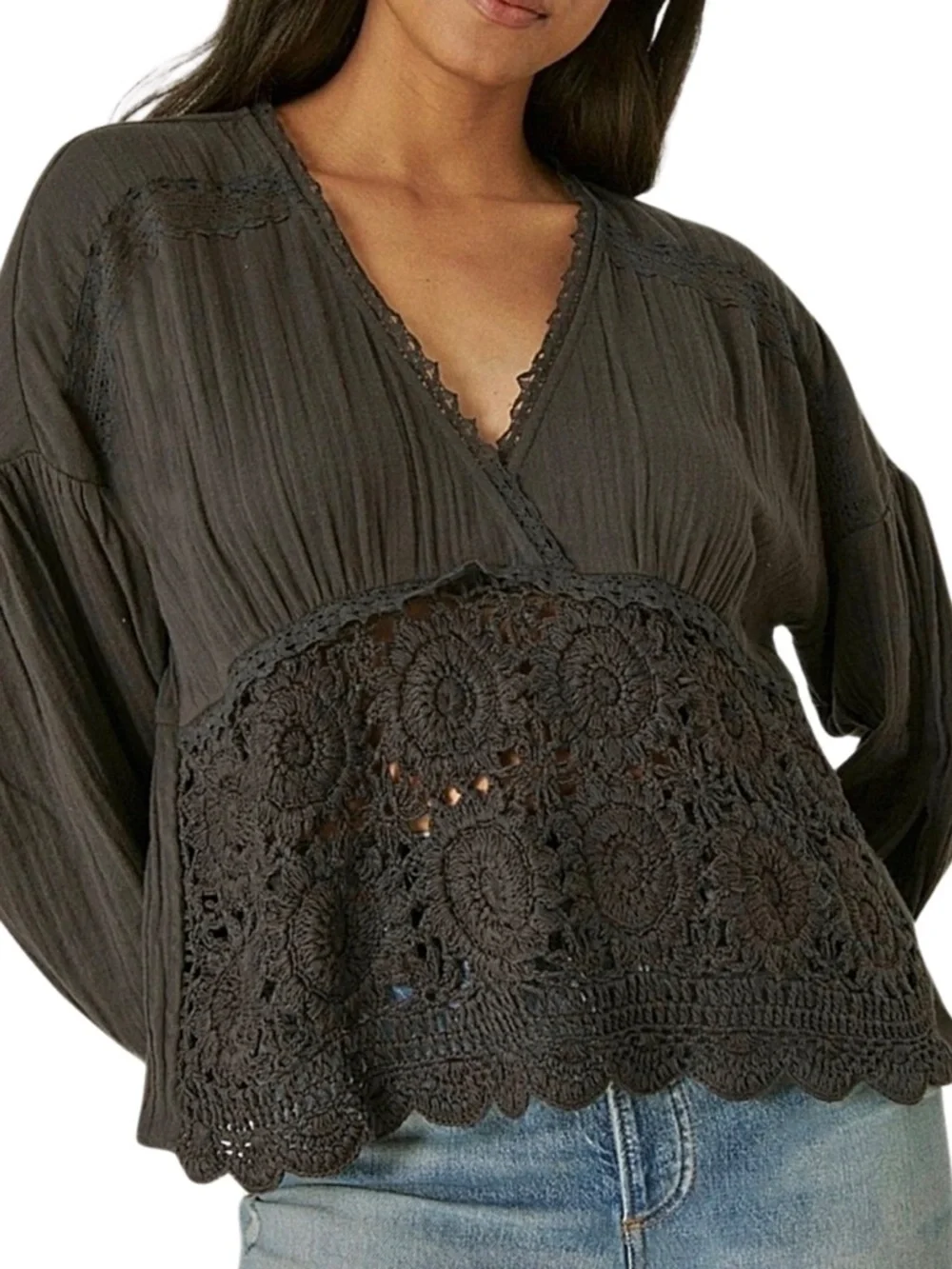 NWT* LUCKY BRAND‎ 🍀 Long Sleeve Crochet Top